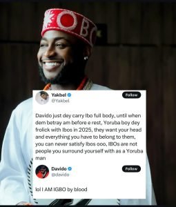 “I am Igbo by blood” — Davido replies a man who told him to avoid Igbos, just hours after flying in Legendary singer, Bright Chimezie