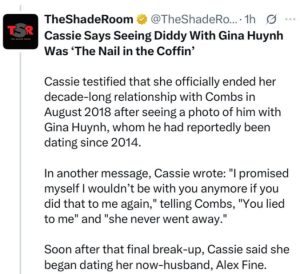 "I don't hate him" - Cassie Reflects On Feelings Towards Rapper, Diddy, In Court (DETAILS)