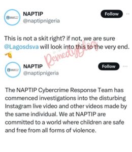 "We have commenced investigation" - NAPTIP Vows To Probe Akpi Over His Recent Live Video Where He Claimed To Have Slept With A Minor