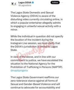 "We have commenced investigation" - NAPTIP Vows To Probe Akpi Over His Recent Live Video Where He Claimed To Have Slept With A Minor