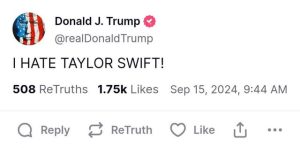 Trump Launches New Attack On Taylor Swift Claiming She Is 'No longer hot' Since He Said He Hated Her